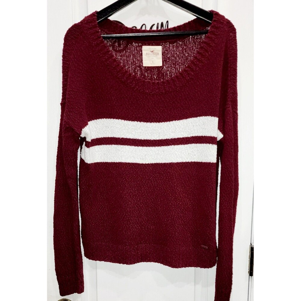 HOLLISTER WOMENS KNIT SWEATER BURGUNDY SIZE S STRIPES PULLOVER